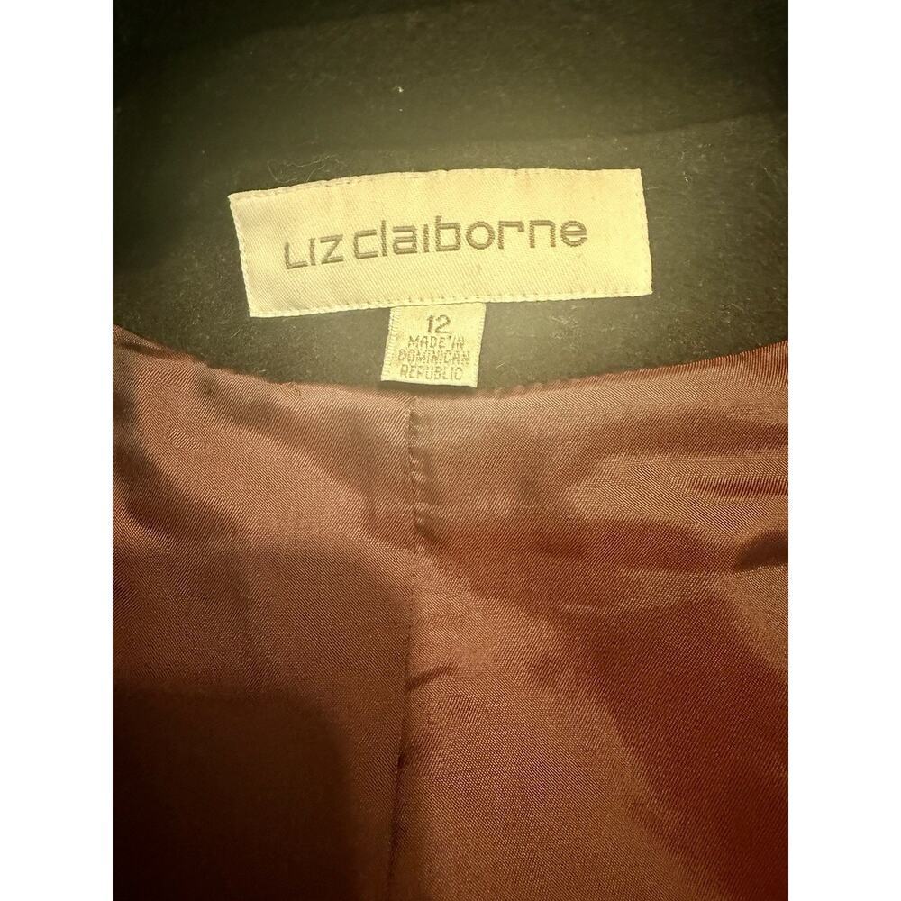 Liz Claiborne Women’s Long Black Wool Coat Size 12 Classic Button Front - Picture 2 of 10